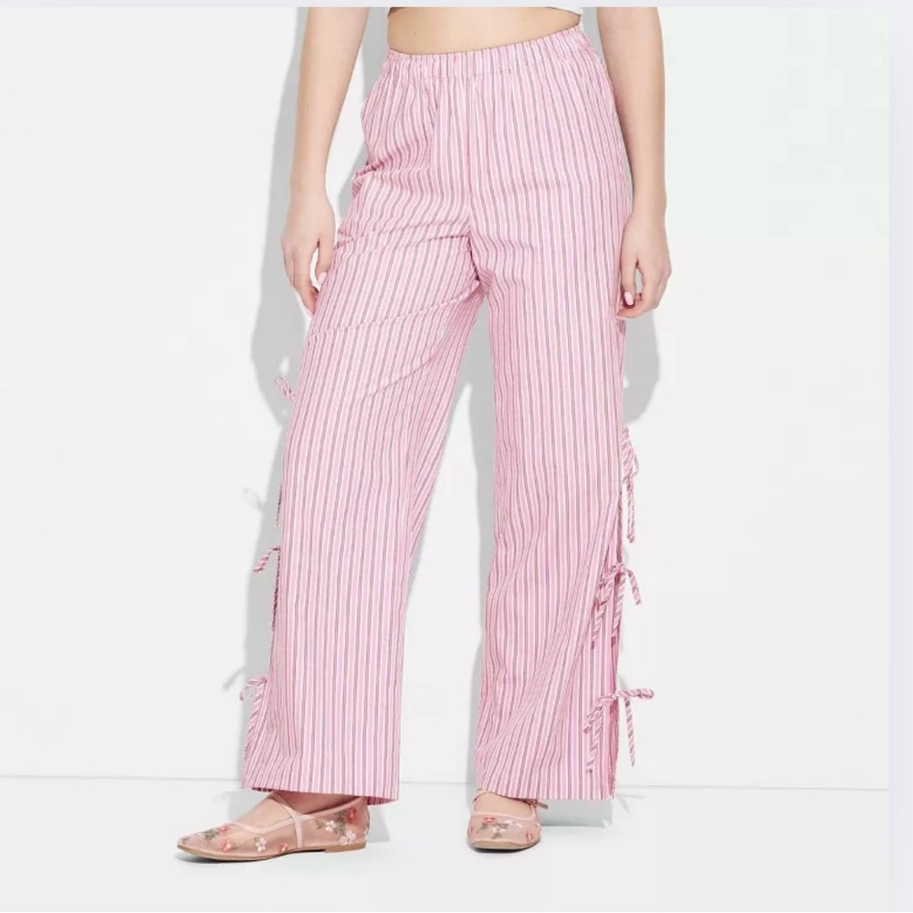 Pink Wide Leg Pants with Side Ties